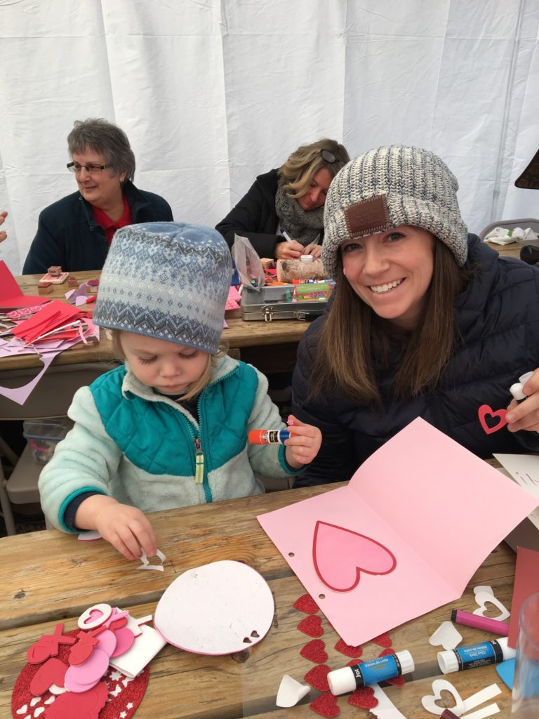 Artists of all ages, including Rita and her mom, Molly, helped to create hundreds of cards at YMOW's annual Valentine's Day card-Making event. 